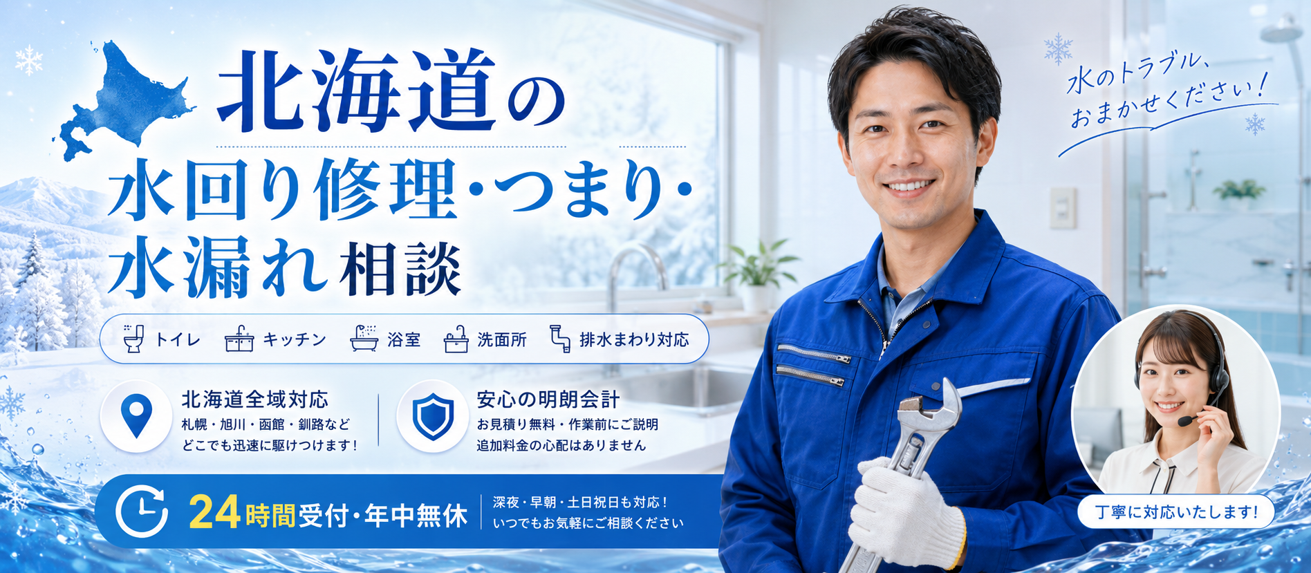 北海道の水回り修理・つまり・水漏れ・凍結トラブル相談の案内画像